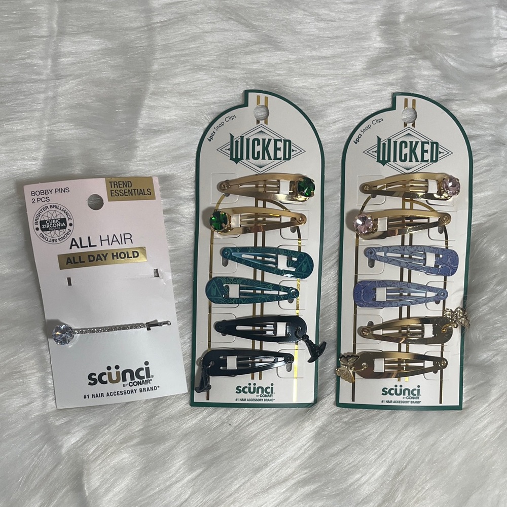 NWT Wicked Scunci Green Gold Hair Clips Barrettes